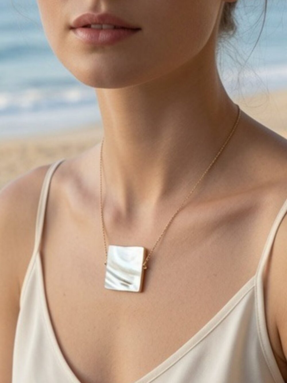 Architectural Square Mother of Pearl Necklace | Contemporary Minimalist Handmade